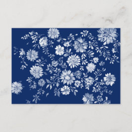 Navy Blue Floral QR Code Wedding Details Card エンクロージャーカード