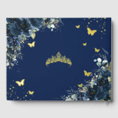 Navy Blue Floral Quinceañera Quince XV 15 Gold ゲストブック (裏面)