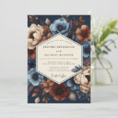 Navy Blue Floral Romance Wedding 招待状 (スタンド正面)