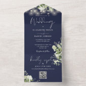 Navy Blue Floral String Lights QR Code Wedding オールインワン招待状 (内側)
