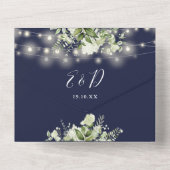 Navy Blue Floral String Lights QR Code Wedding オールインワン招待状 (裏面)