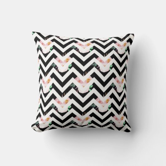 Navy Blue Floral Throw Pillows クッション (正面)