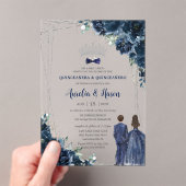 Navy Blue Floral Twins Boy Girl Silver Quinceañera アクリル招待状 (インサイチュ (ポータブル))