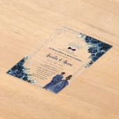 Navy Blue Floral Twins Boy Girl Silver Quinceañera アクリル招待状 (レイダウン)