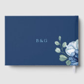 Navy Blue Floral Watercolor Peony Wedding ゲストブック (裏面)