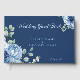 Navy Blue Floral Watercolor Peony Wedding ゲストブック