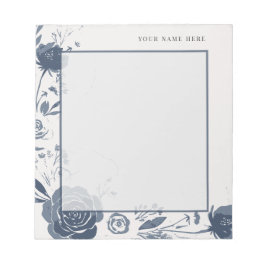 Navy Blue Floral Watercolor with Name ノートパッド