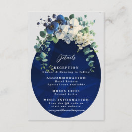 Navy Blue Floral Wedding Details Card, Elegant  エンクロージャーカード