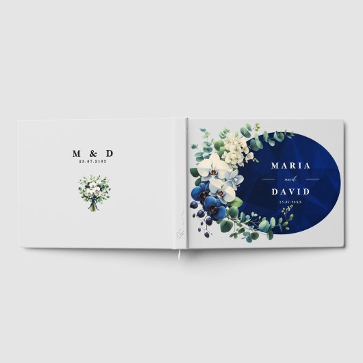Navy Blue Floral Wedding Guest Book ゲストブック (全面)
