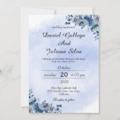 Navy Blue Floral Wedding Invitation 招待状 (正面)