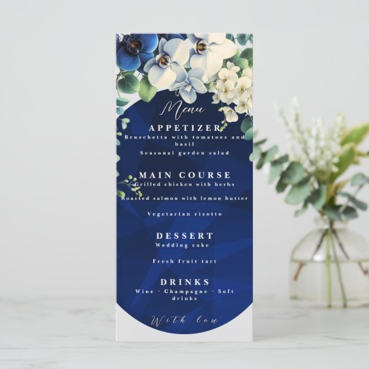 Navy Blue Floral Wedding Menu メニュー (スタンド正面)