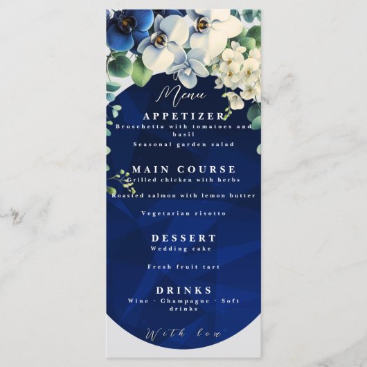 Navy Blue Floral Wedding Menu メニュー (正面)
