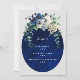 Navy Blue Floral Wedding Program 招待状