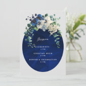 Navy Blue Floral Wedding Program 招待状 (スタンド正面)