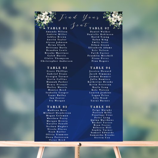 Navy Blue Floral Wedding Seating Chart Sign アクリルサイン (ニュートラル)