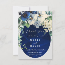Navy Blue Floral Wedding Thank You Card サンキューカード