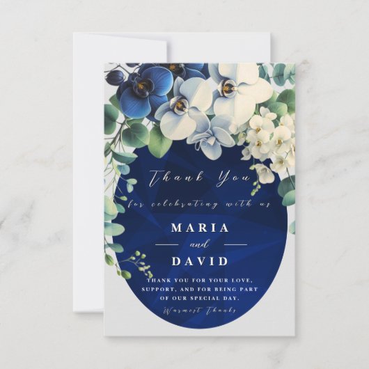 Navy Blue Floral Wedding Thank You Card サンキューカード (正面)