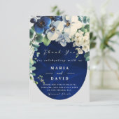 Navy Blue Floral Wedding Thank You Card サンキューカード (スタンド正面)