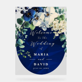 Navy Blue Floral Wedding Welcome Sign アクリルサイン
