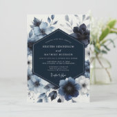 Navy Blue Floral Whimsy Wedding 招待状 (スタンド正面)