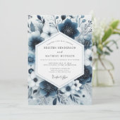 Navy Blue Floral Whimsy Wedding 招待状 (スタンド正面)