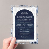 Navy Blue Floral White Lace Muslim Wedding アクリル招待状 (インサイチュ (ポータブル))