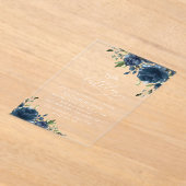 Navy Blue Flowers, Greenery, Boho, Any Birthday アクリル招待状 (レイダウン)