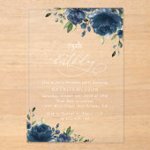 Navy Blue Flowers, Greenery, Boho, Any Birthday アクリル招待状 (正面)