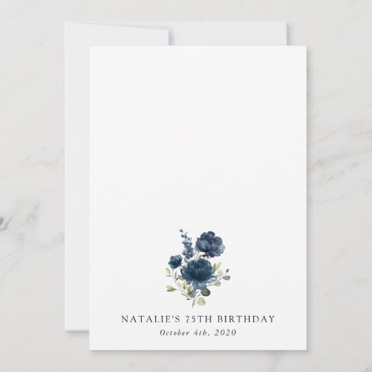 Navy Blue Flowers, Greenery, Boho, Any Birthday 招待状 (裏面)