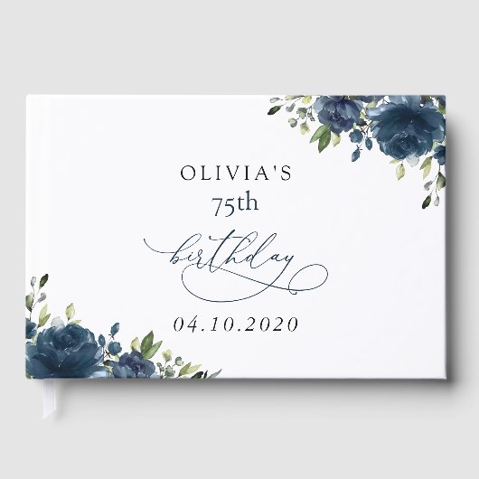 Navy Blue Flowers, Greenery, Boho, Birthday ゲストブック (正面)
