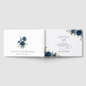 Navy Blue Flowers, Greenery, Boho, Birthday ゲストブック (全面)