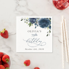 Navy Blue Flowers, Greenery, Boho, Birthday スタンダードカクテルナプキン
