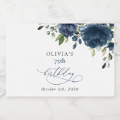 Navy Blue Flowers, Greenery, Boho, Birthday スパークリングワインラベル (シングルラベル)