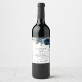 Navy Blue Flowers, Greenery, Boho, Birthday ワインラベル (正面)