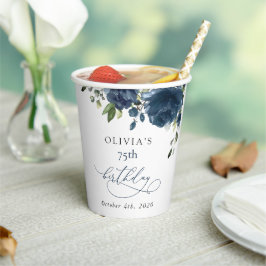 Navy Blue Flowers, Greenery, Boho, Birthday 紙コップ