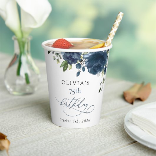 Navy Blue Flowers, Greenery, Boho, Birthday 紙コップ (インサイチュ)