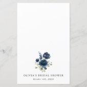 Navy Blue Flowers, Greenery, Bridal Shower Menu (裏面)