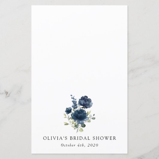Navy Blue Flowers, Greenery, Bridal Shower Menu (裏面)