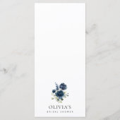 Navy Blue Flowers, Greenery, Bridal Shower Menu メニュー (裏面)