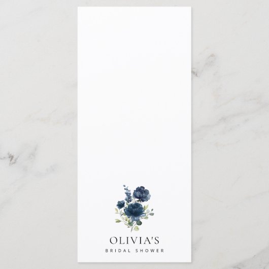 Navy Blue Flowers, Greenery, Bridal Shower Menu メニュー (裏面)