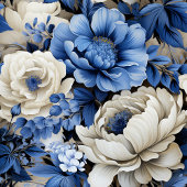 Navy Blue Flowers Ivory Floral Table Runner ロングテーブルランナー