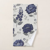 navy blue flowers modern decorative bathroom  バスタオルセット (ハンドタオル)