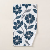 navy blue flowers modern decorative bathroom  バスタオルセット (ハンドタオル)