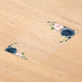 Navy Blue Flowers, Pink Flowers, Boho, Birthday アクリル招待状 (レイダウン)
