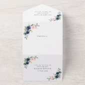 Navy Blue Flowers, Pink Flowers, Boho, Birthday オールインワン招待状 (外側)