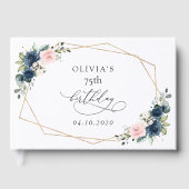 Navy Blue Flowers, Pink Flowers, Boho, Birthday ゲストブック (正面)