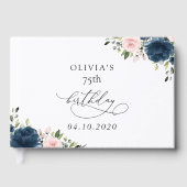 Navy Blue Flowers, Pink Flowers, Boho, Birthday ゲストブック (正面)