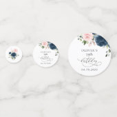 Navy Blue Flowers, Pink Flowers, Boho, Birthday コンフェッティ (正面)