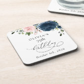 Navy Blue Flowers, Pink Flowers, Boho, Birthday コースター (左側)