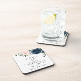Navy Blue Flowers, Pink Flowers, Boho, Birthday コースター